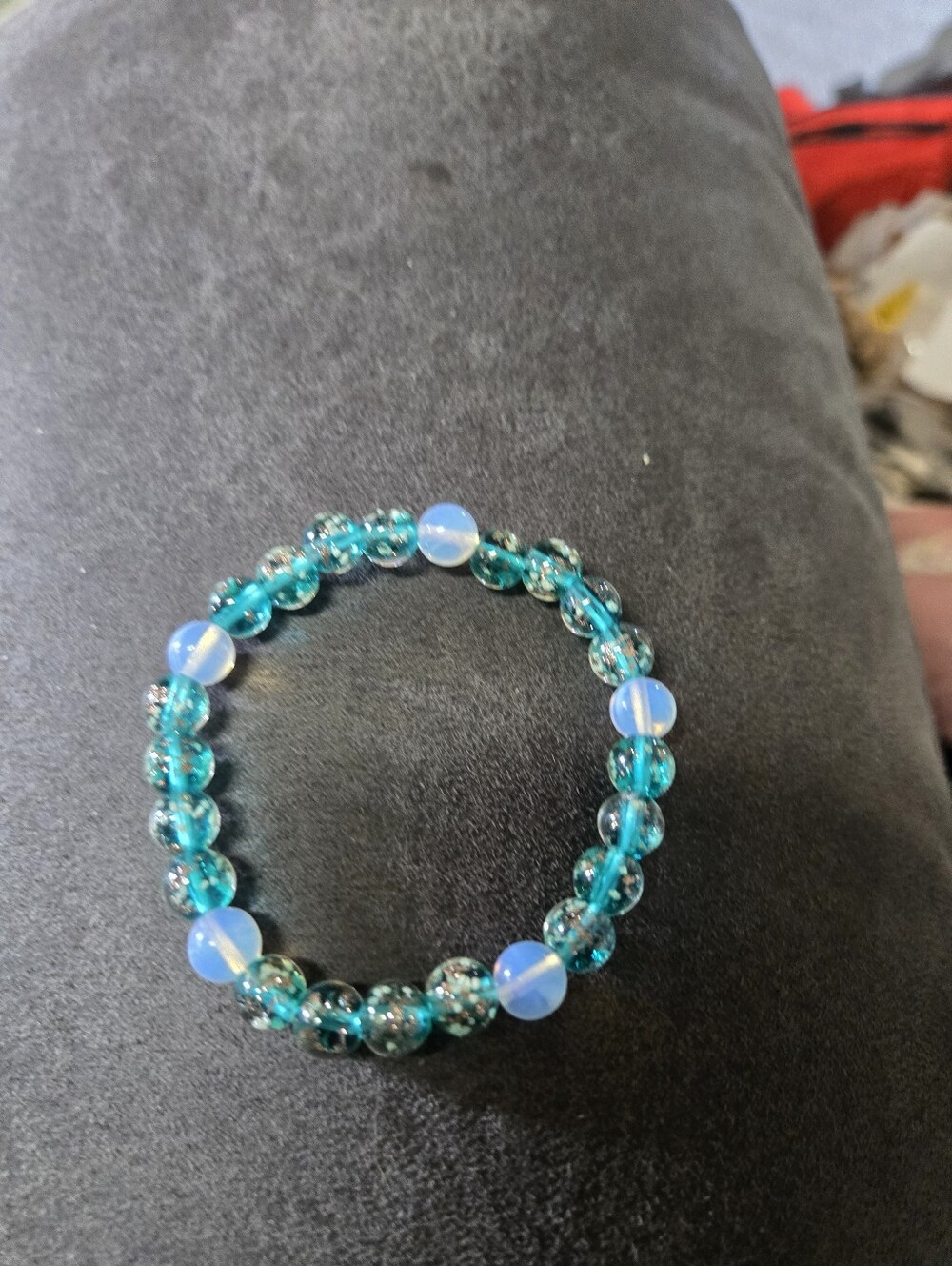 Green Loumions Glass Bead Braclet And Opal Grmstone Handmade 522